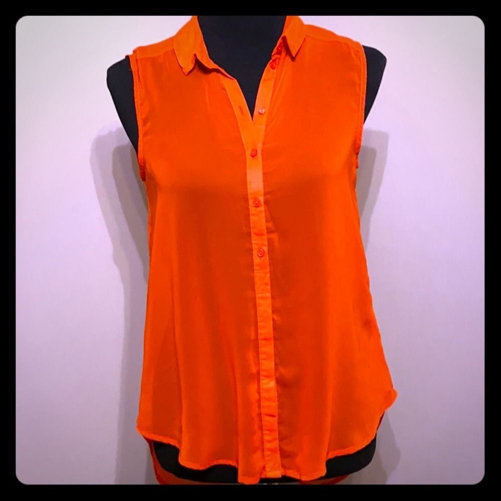 Sheer button up sleeveless blouse